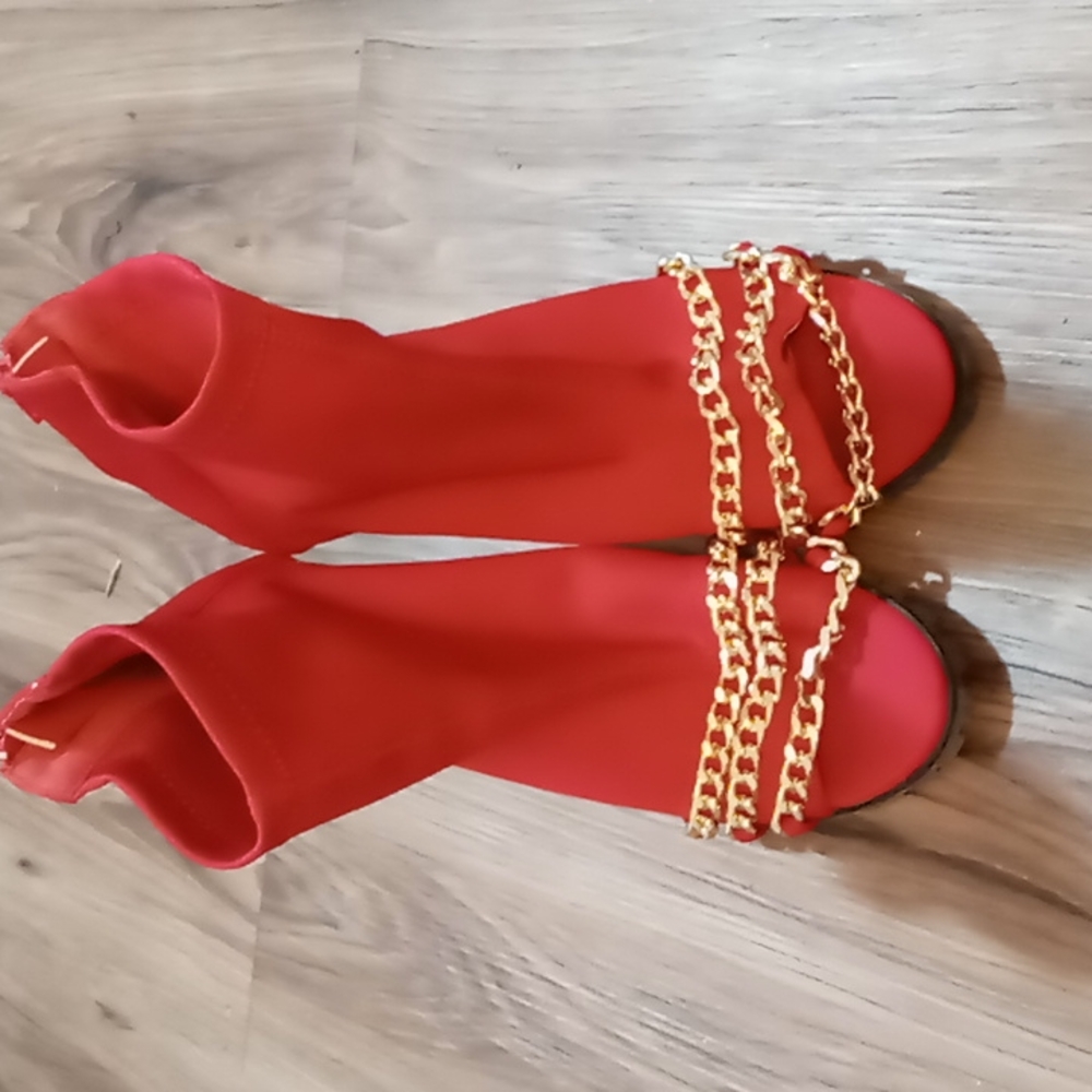 Red Heels with Gold Chains